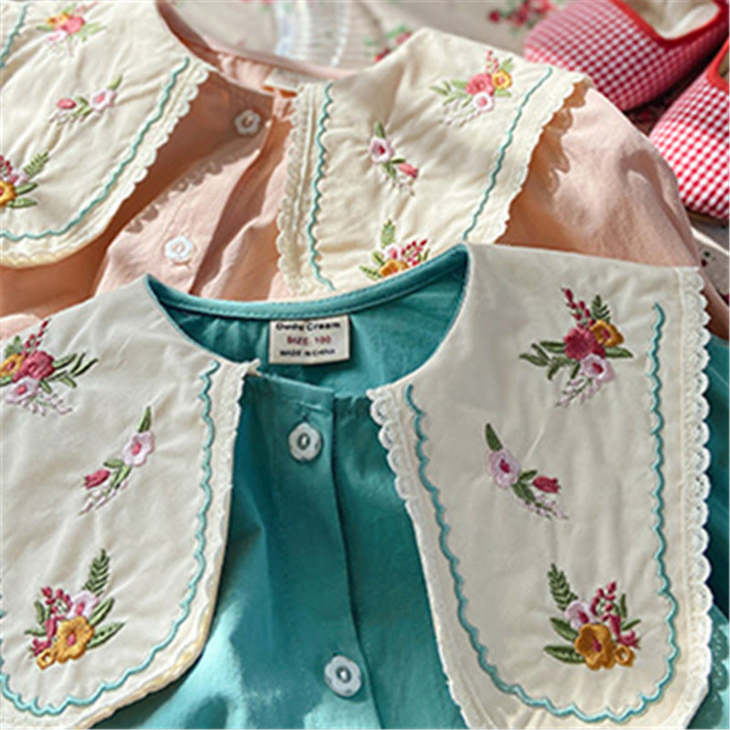 Toddler Girl Embroidered Flower Collar Princess Dress