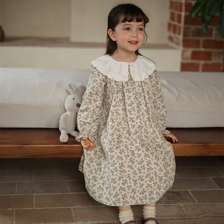 Toddler Girl Lace Lapels Retro Style Flower Dress