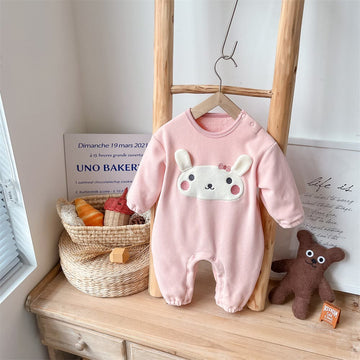 Baby Fleece Bow Bunny Pink Cute Romper