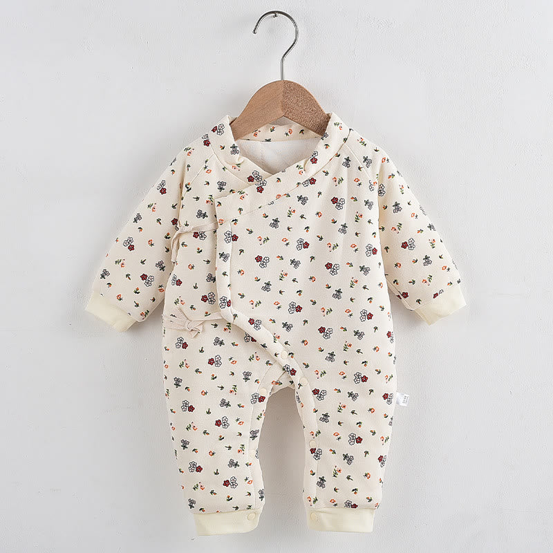 Baby Flower Quilted Beige Kimono Romper