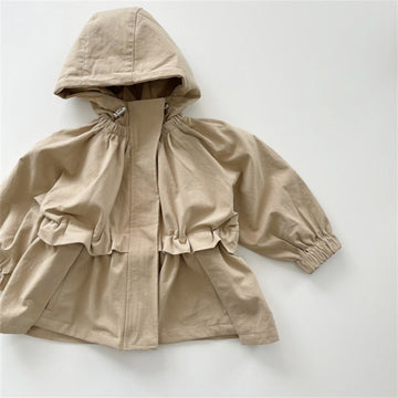 Toddler Solid Color Khaki Hooded Worker Coat