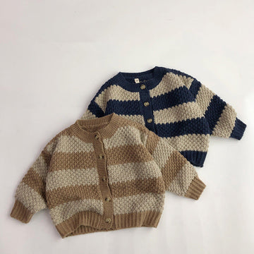 Toddler Wide Striped Knitted Design Retro Style Cardigan