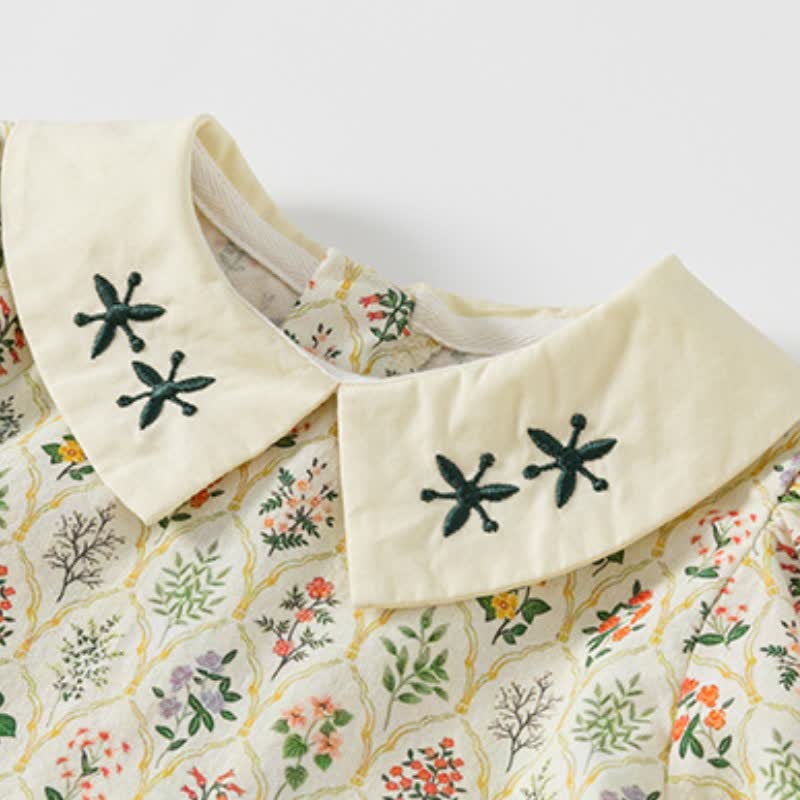 Toddler Girl Retro Flower Puff Sleeves Lapel Collar Dress