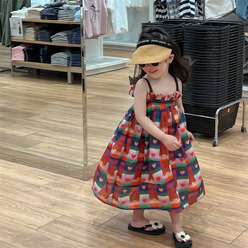 Toddler Girl Heart Plaid Sling Dress