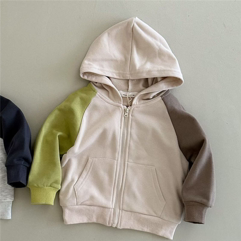Toddler Color Block Hooded Zipper Coat