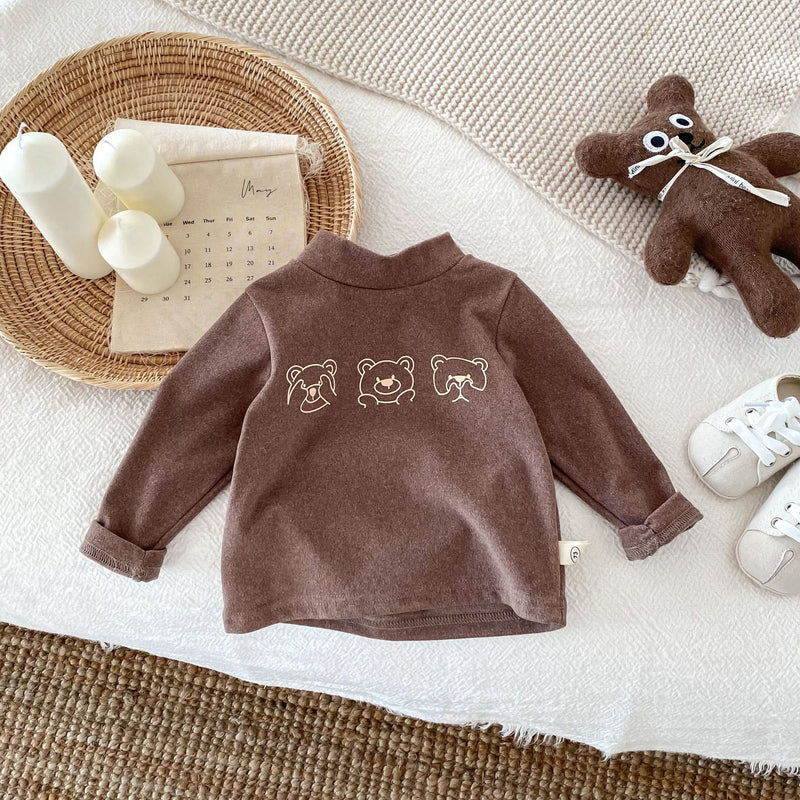 Baby Toddler High Collar Three Bear Warm T-shirt