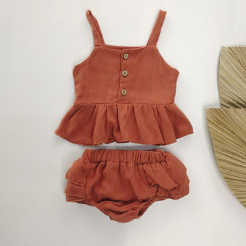 Baby Linen Ruffled Camisole and Shorts Set