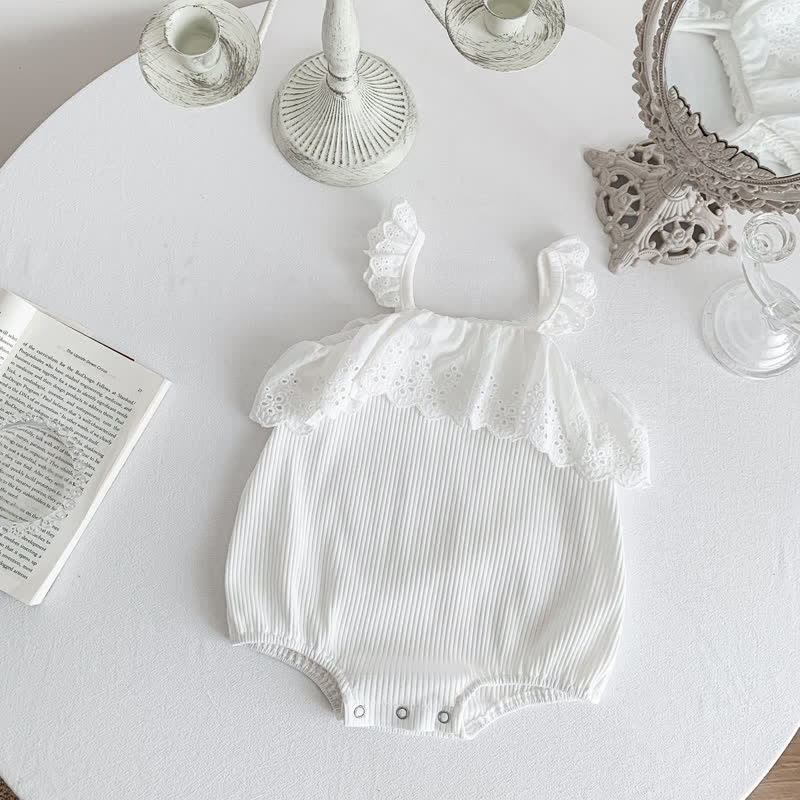 Baby Lace Trim Ribbed Strap Bodysuit