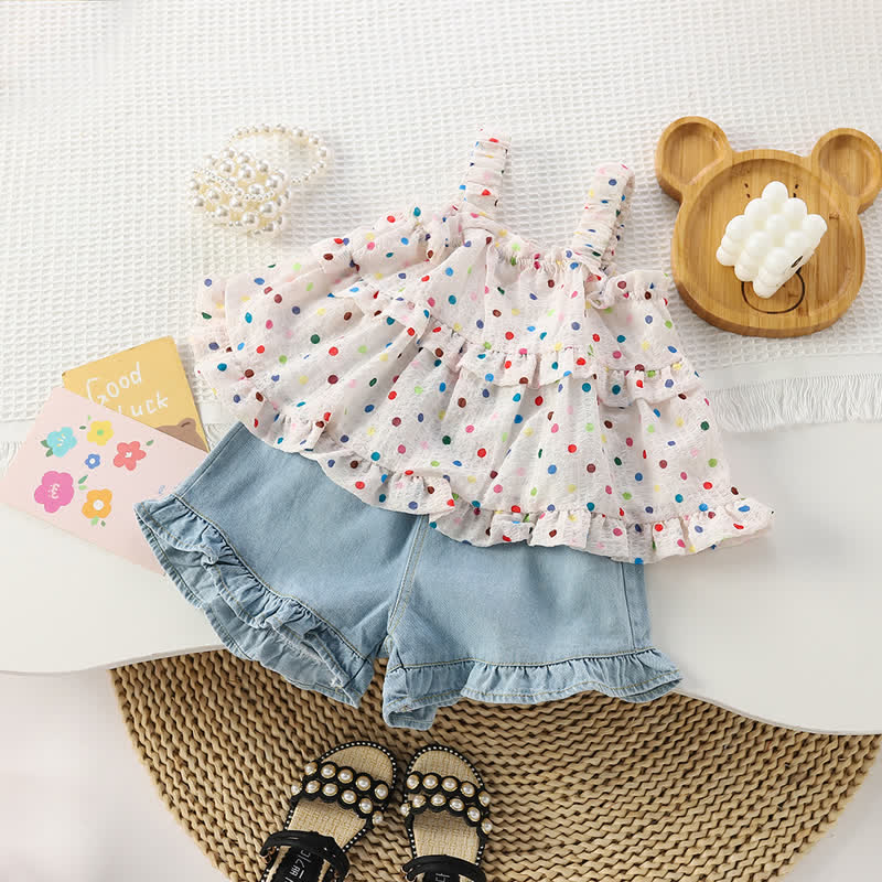 Toddler Girl Dot Camisole and Denim Shorts Set