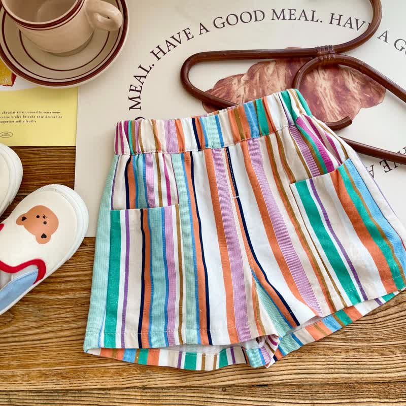 Baby Toddler Rainbow Striped Casual Shorts
