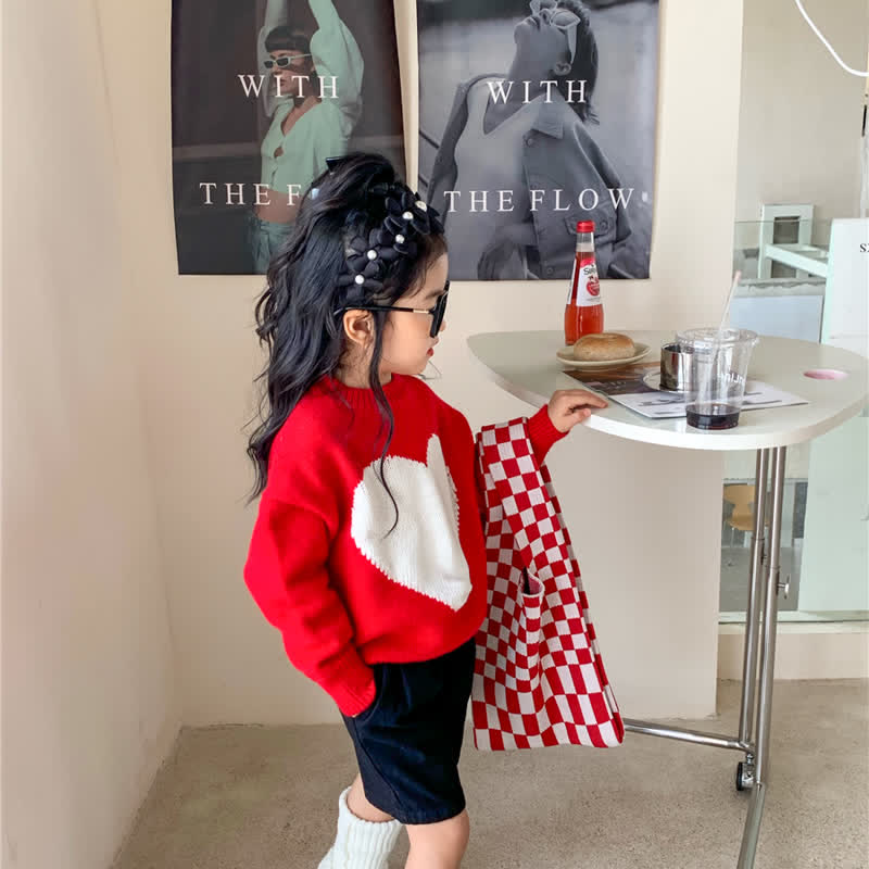 Toddler Girl Heart Knitted Sweater