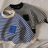 Toddler Loose Striped Pocket Batwing Sleeves Sweatshirt