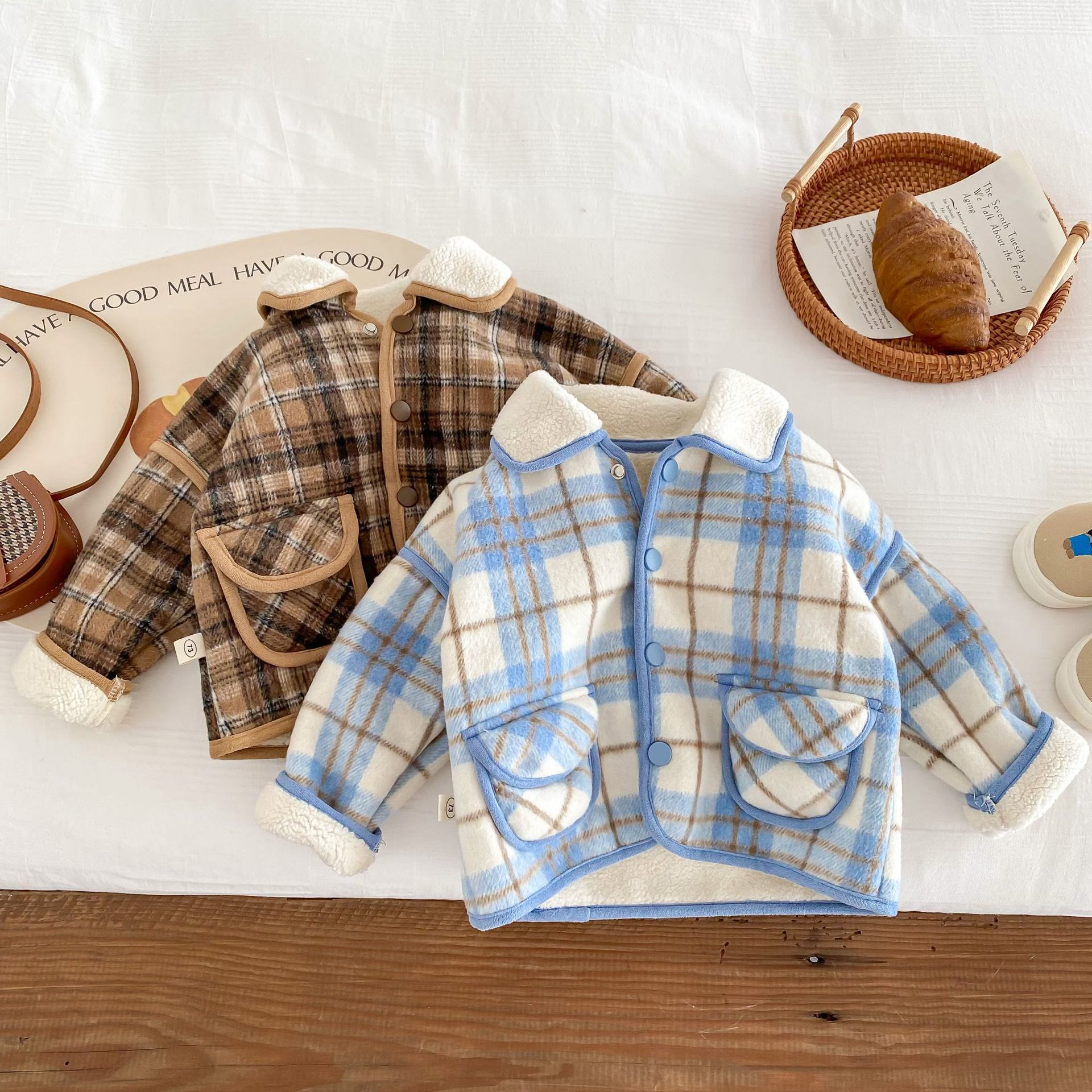 Baby Toddler Plaid Fleece Lined Pocket Warm Coat