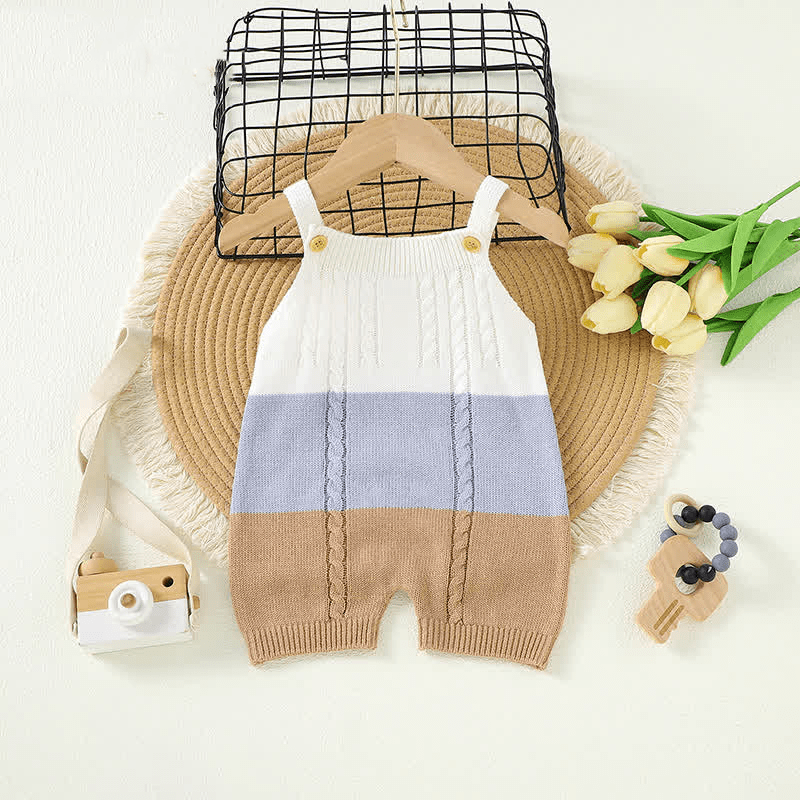 Baby Color Block Knitted Strap Romper