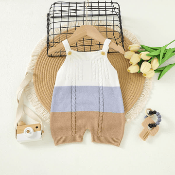 Baby Color Block Knitted Strap Romper