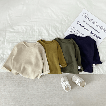 Baby Ribbed Solid Color Round Neck T-shirt