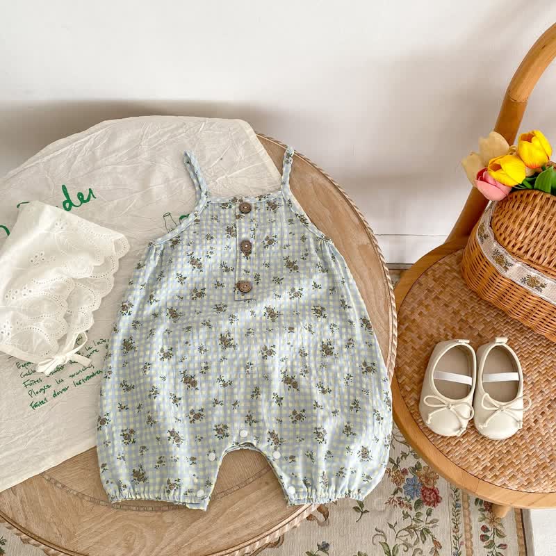 Baby Floral Plaid Strap Romper