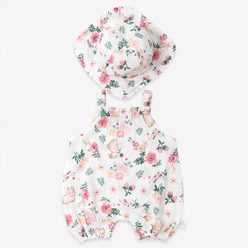 Baby Rabbit Flowers Romper and Hat Set