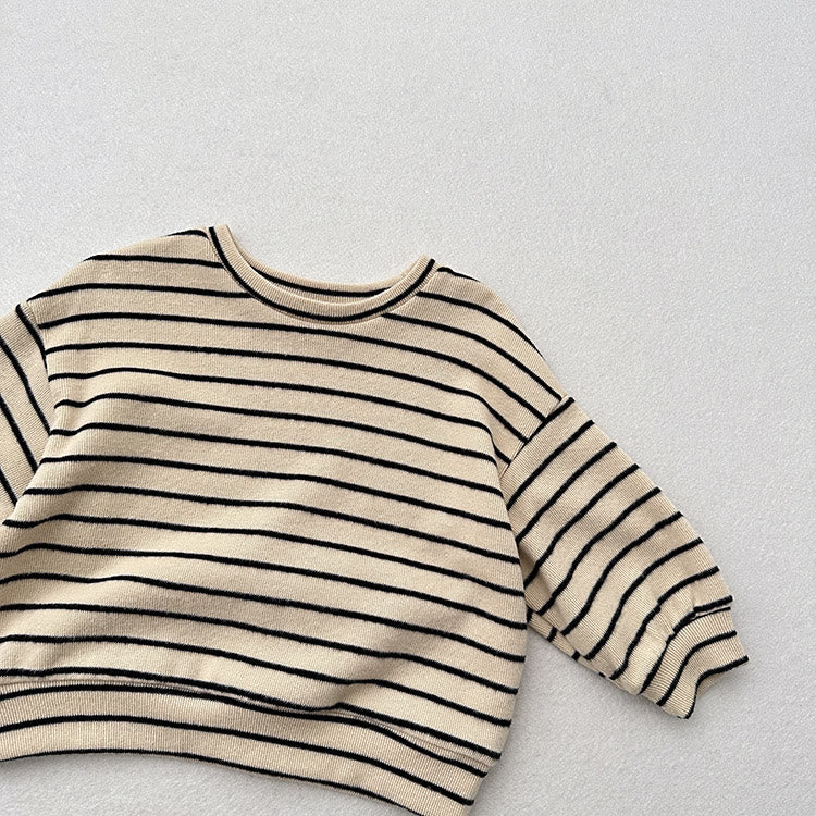 Toddler Round Neck Apricot Striped Soft T-shirt