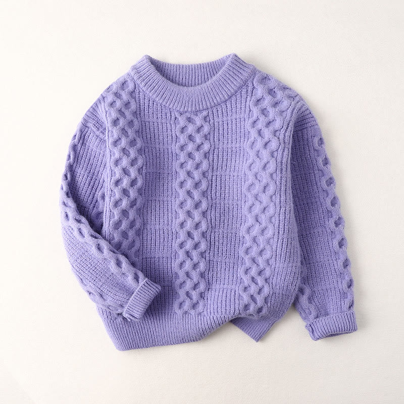 Toddler Knitted Solid Color Round Neck Loose Sweater