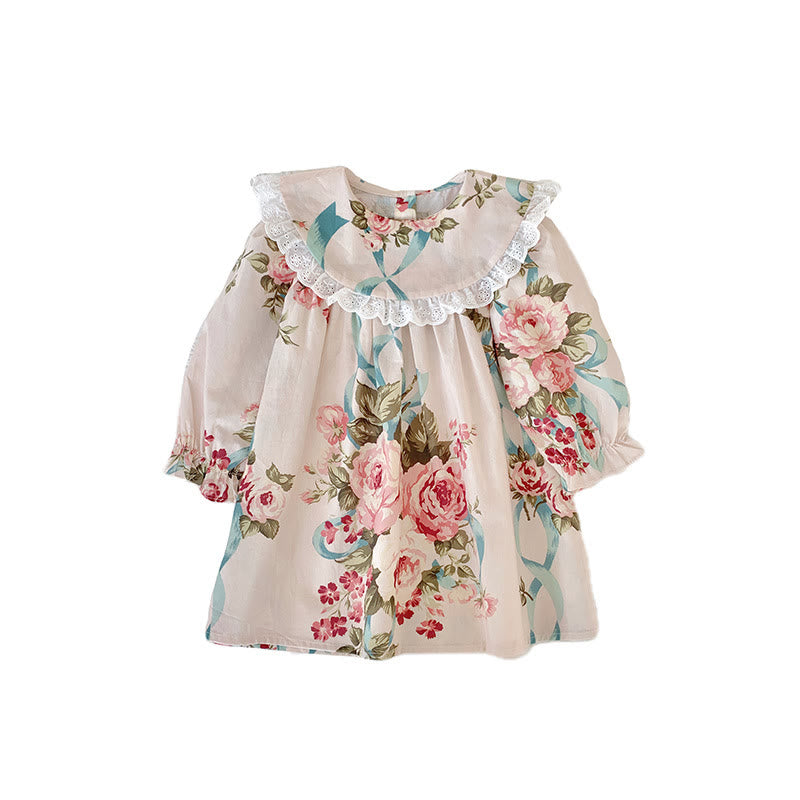 Toddler Girl Flower Flounced Collar Dress