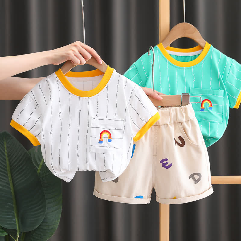 Baby Toddler Rainbow Striped Tee and Shorts Set