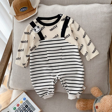 PANDAS Baby Striped Fake 2 Pieces Romper