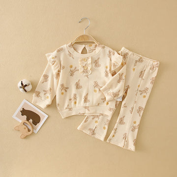 Toddler Girl Bear Lace Trim Shirt and Pants Set