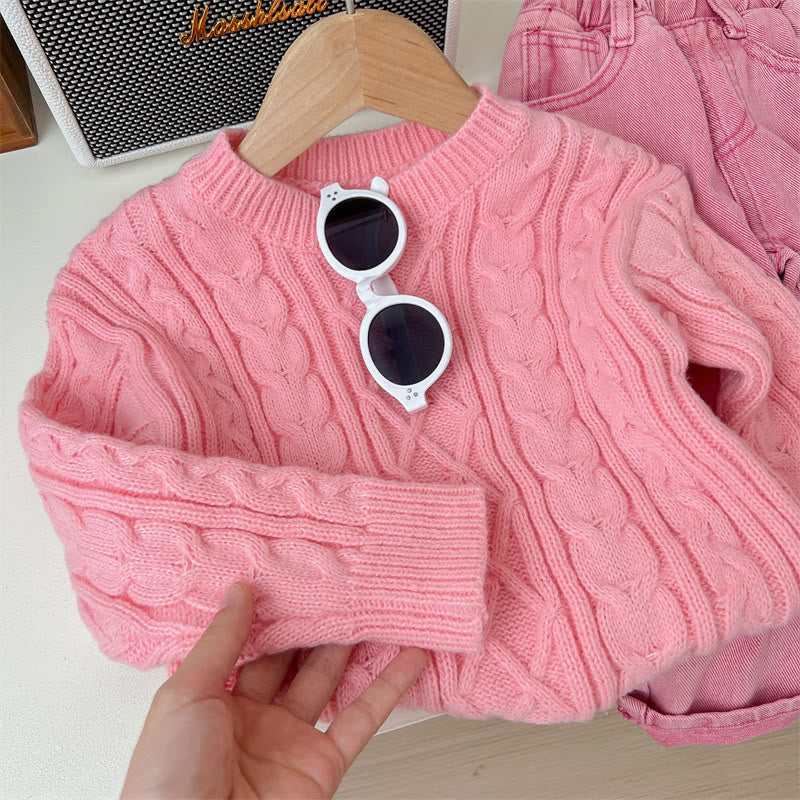 Toddler Girl Solid Color Knitted Pink Sweater