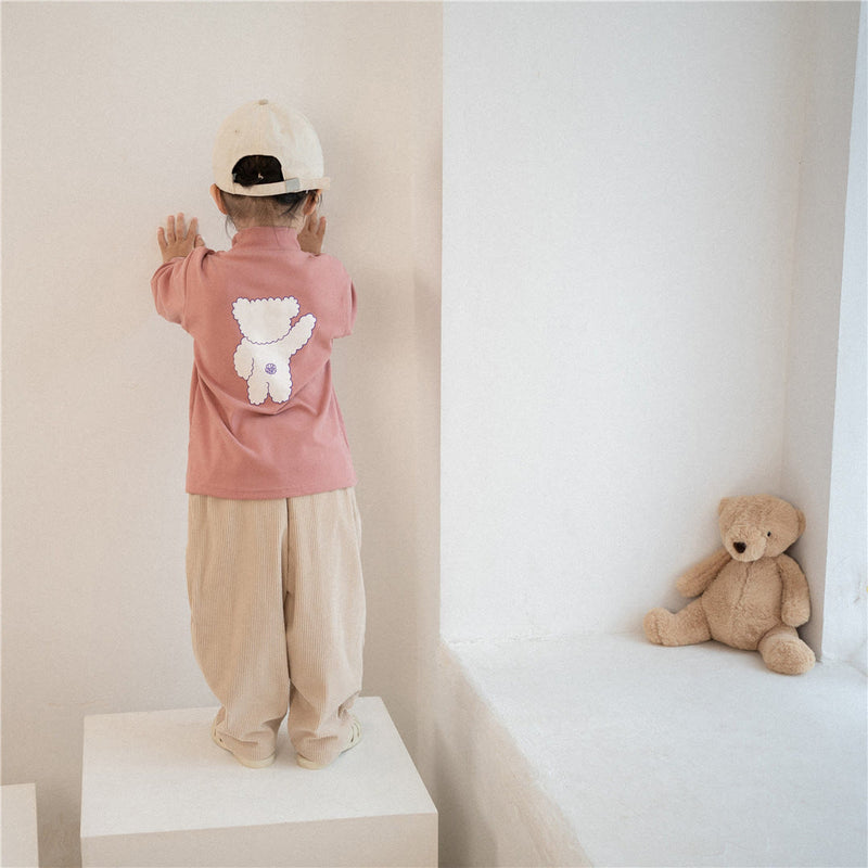 Toddler Bow Bear High Collar Thick T-shirt