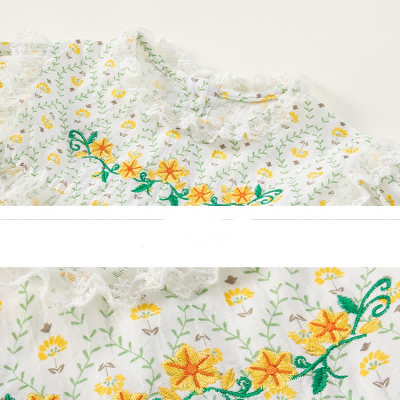Toddler Girl Embroidered Floral Lace Collar Dress