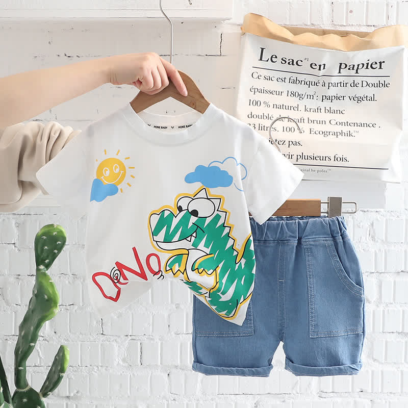 DINO Baby Toddler Tee and Denim Shorts Set