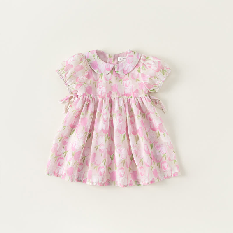 Toddler Girl Pink Flower Peter Pan Collar Dress