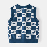 Toddler Dinosaur Plaid Knitted Lovely Vest