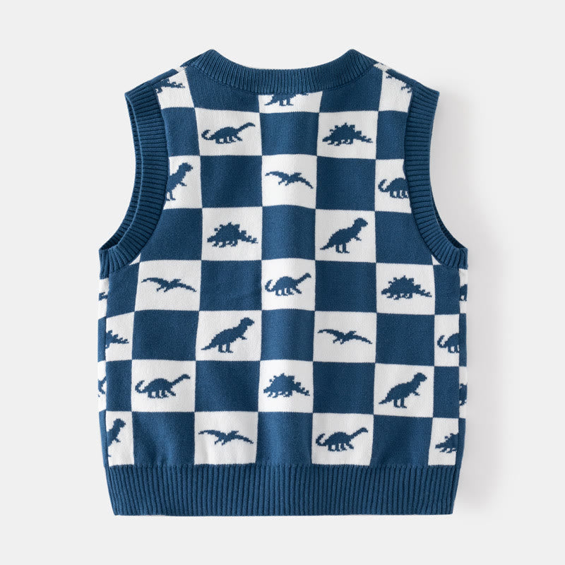 Toddler Dinosaur Plaid Knitted Lovely Vest