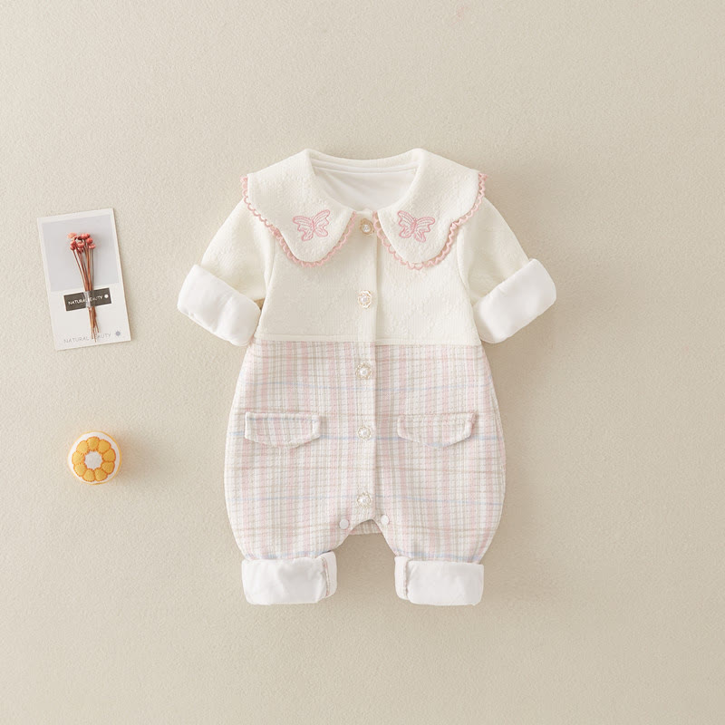Baby Butterfly Collar Plaid Romper