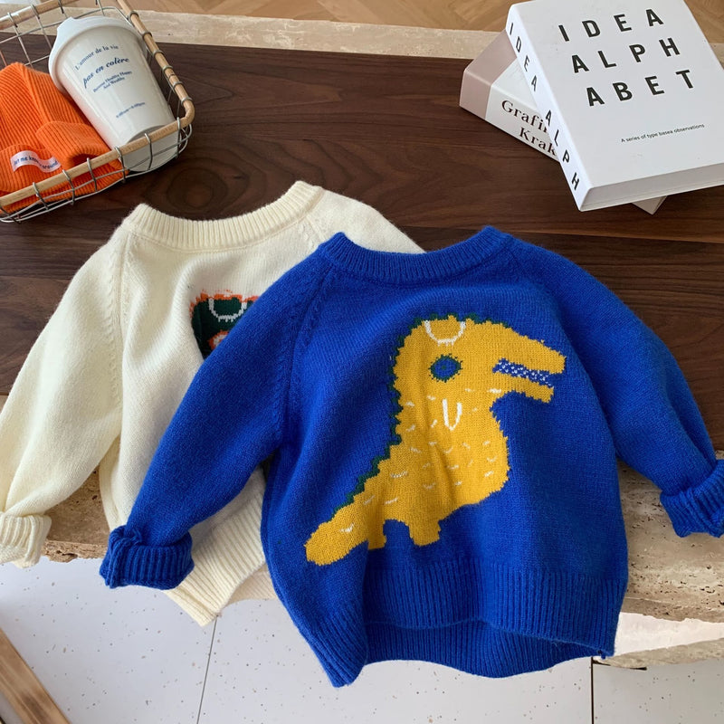 Toddler Cartoon Dinosaur Jacquard Knitted Sweater