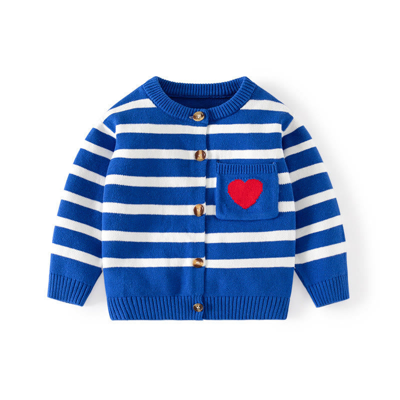 Toddler Button Striped Heart Pocket Cardigan