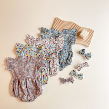 Baby Ruffled Vintage Flowers Bodysuit with Headband
