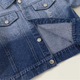 Toddler Blue Denim Slogan Collar Coat