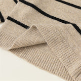 Toddler Lapels Khaki Broad-striped Knitted Casual Sweater