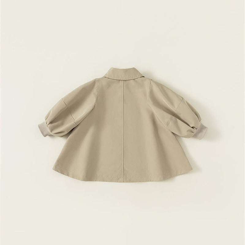 Toddler Girl Lapels Puff Sleeves Simple Coat