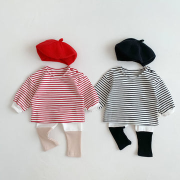 Baby Striped Side Simple T-shirt Leggings
