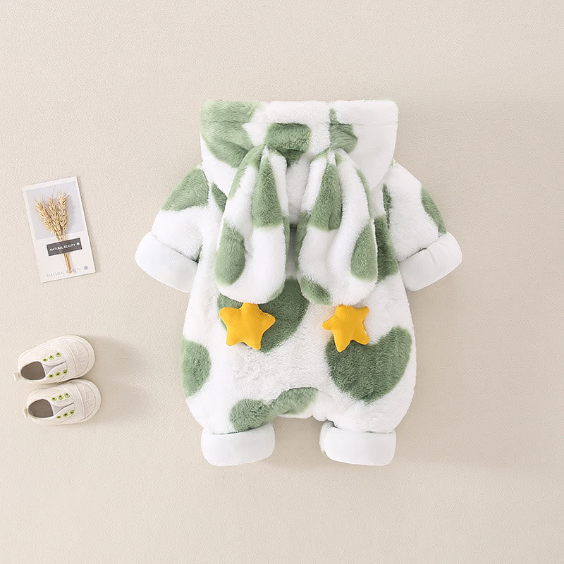 Baby Fleece Heart 3D Ears Star Hooded Romper