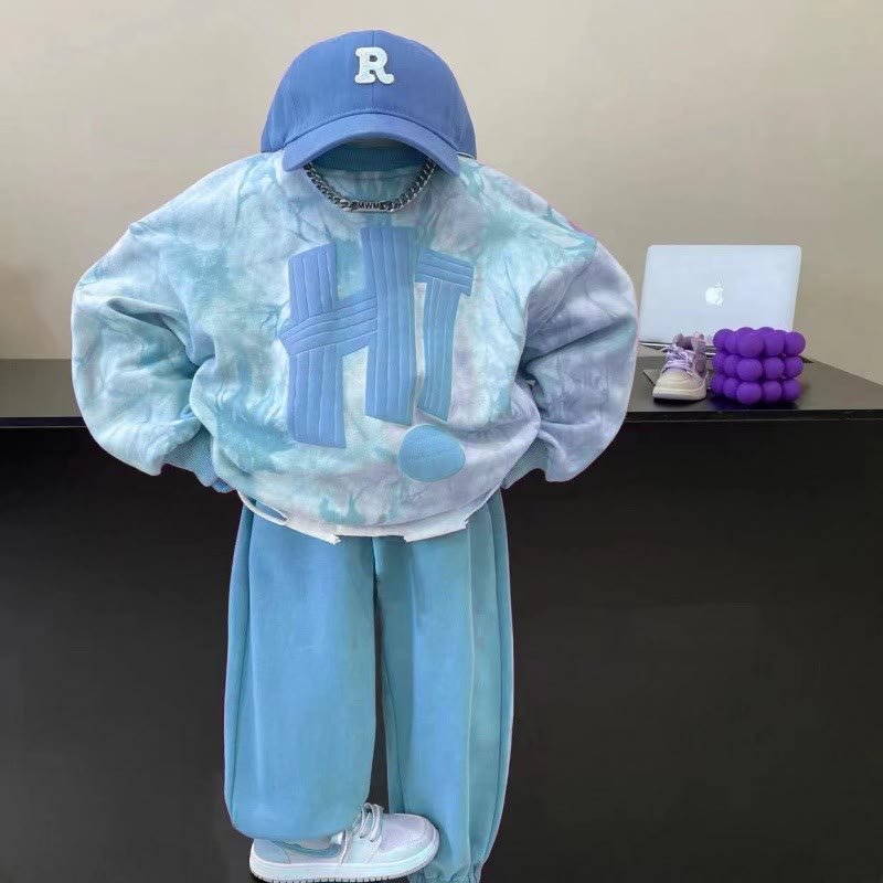 HI Toddler Slogan Tie-dye Blue 2 Pieces Set
