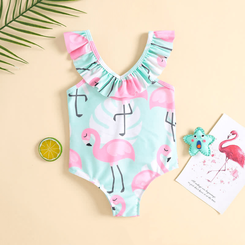 Toddler Girl Ruffled Flamingo Swimsuit