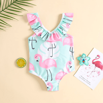 Toddler Girl Ruffled Flamingo Swimsuit