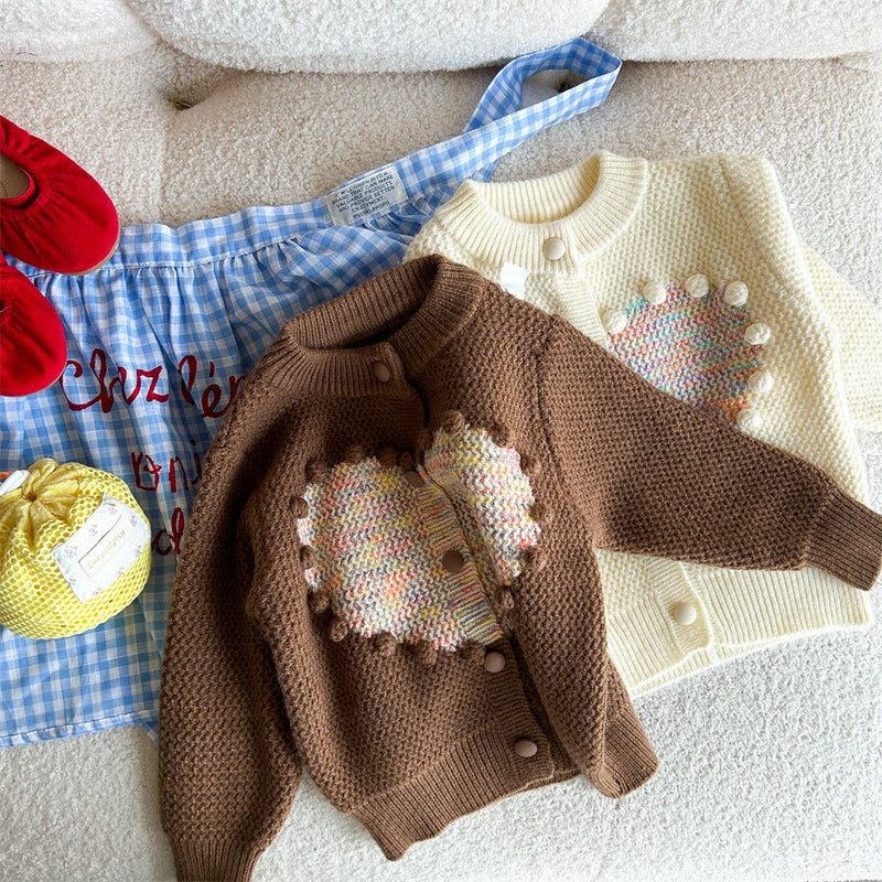 Toddler 3D Dots Heart Knitted Cardigan