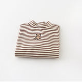 Baby Striped Embroidered Bear High Collar T-shirt
