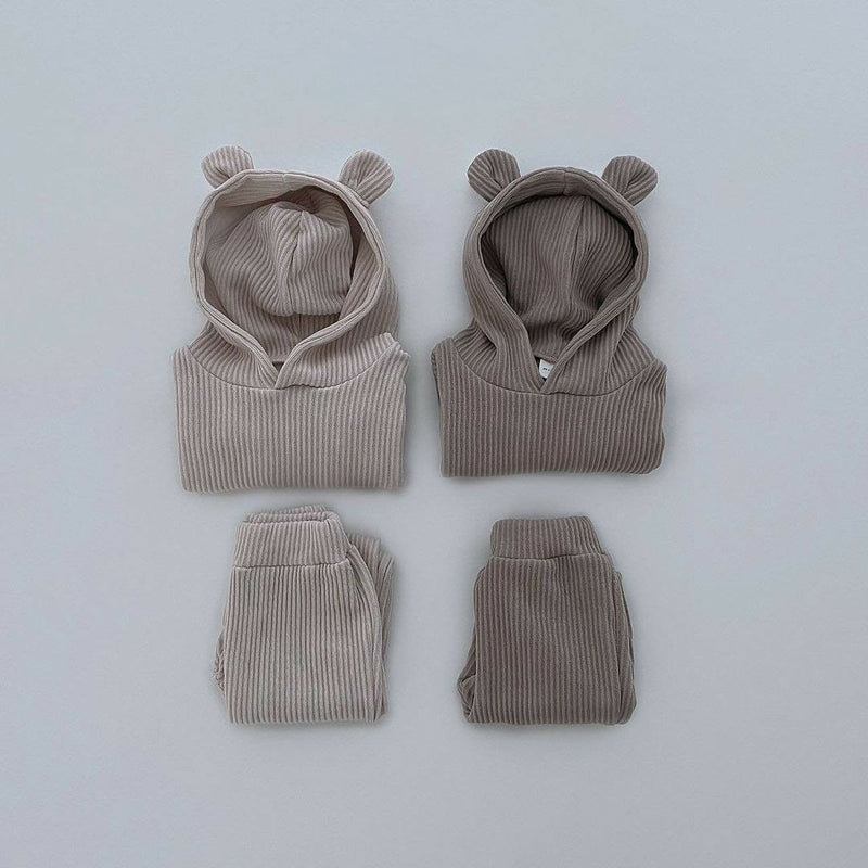 Toddler 3D Ears Solid Color Ribbed 2 Pieces Set